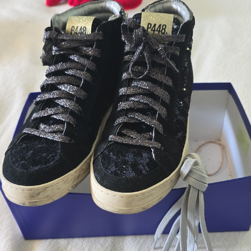 P448 Women's Glitter Black High-Top Sneakers